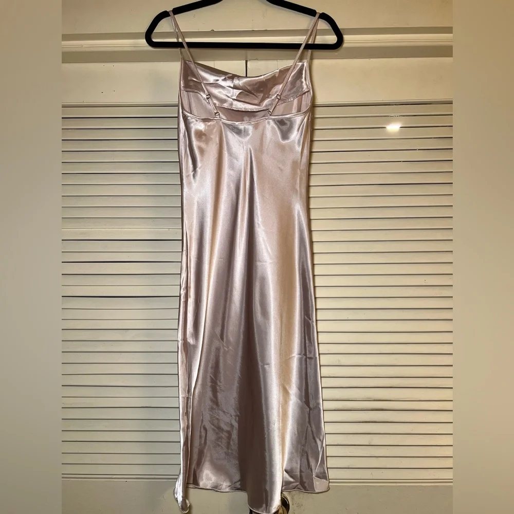 Vintage 90s Bebe Satin Cowl Midi Slip Dress, size XS, Minimalist RetroGlam NYE - Picture 7 of 9